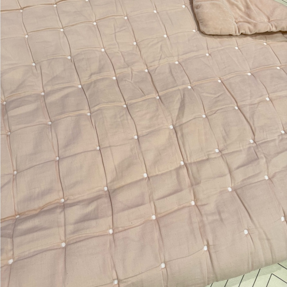 Restoration Hardware Baby & Child Pink Velveteen Quilt - Picture 8 of 9